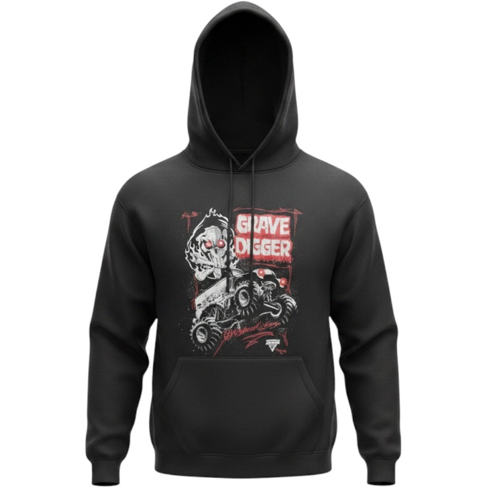 Monster Jam Grave Digger Hoodie Men XL Black Good Graphic Pullover M2H6884MJ